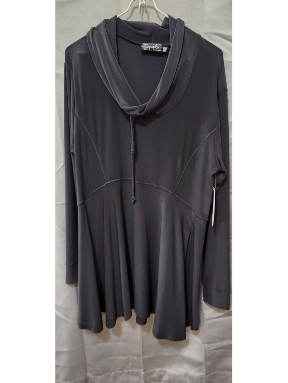 NWT Sympli Energy Slouch Tunic Top Size 14 Charcoal Graphite Gray Cowl Neck